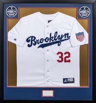 Sandy Koufax Signed Cut With Brooklyn Dodgers Jersey In 38x34 Framed Display (JSA)